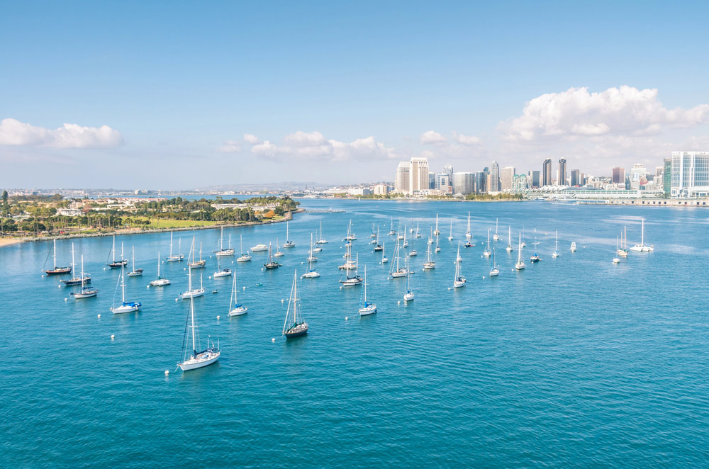 San Diego skyline and Waterfront and sailing Boats